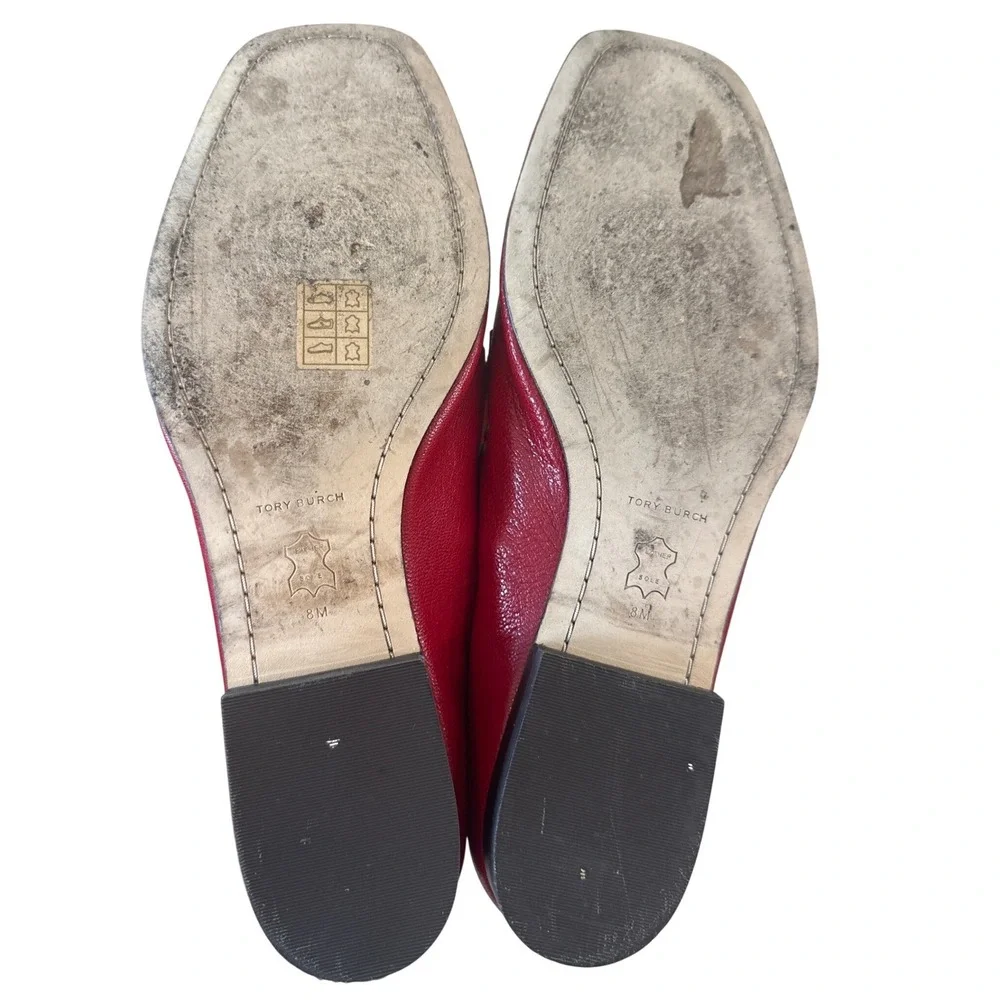 Tory Burch Perrine Loafers Tory Red Leather Square Toe Flats Size 8
